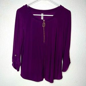 Purple, Long Sleeved Top, Gold Zipper